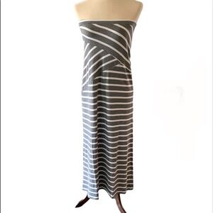 New LA Made strapless knit maxi  dress. Gray and white stripe size medium